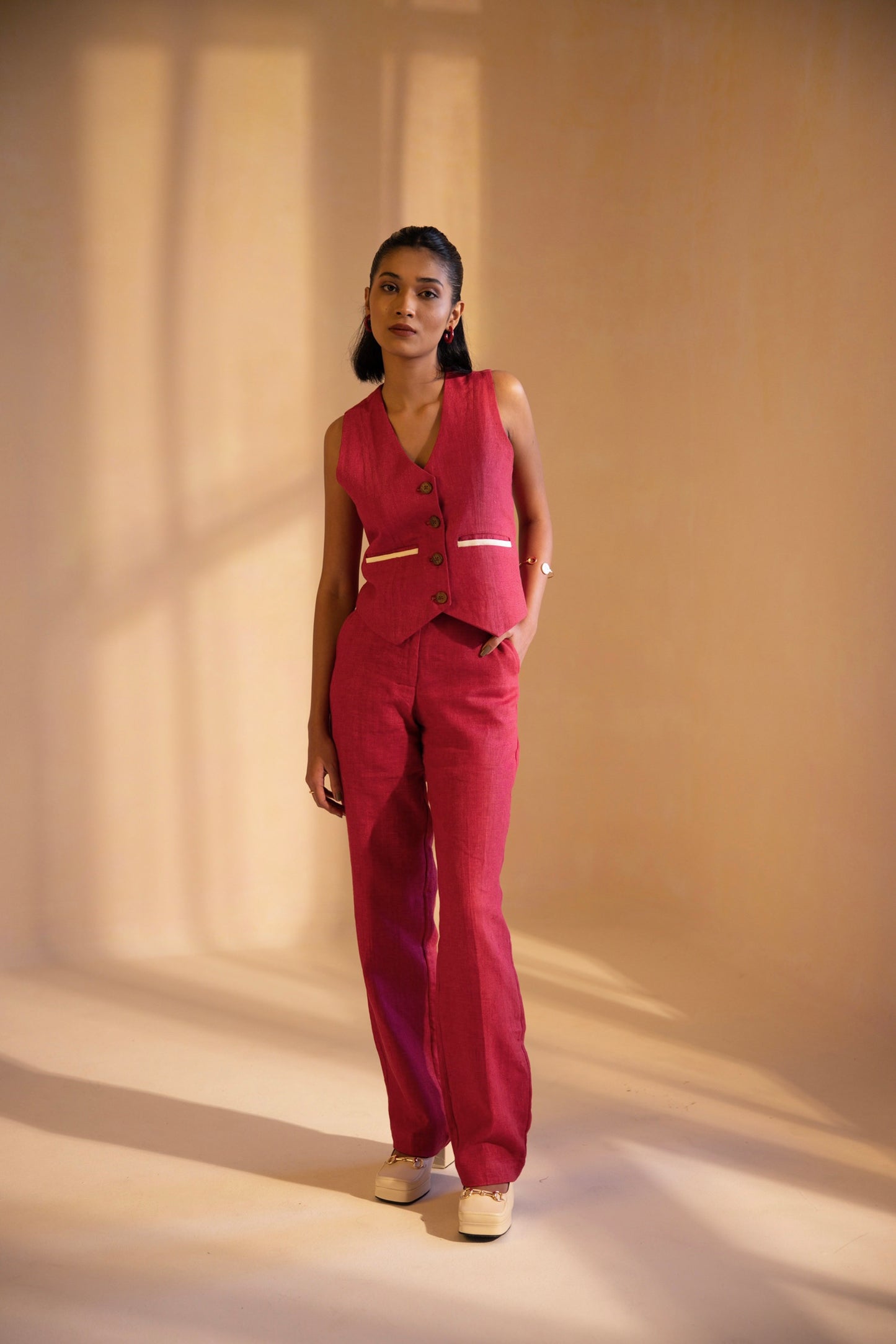 Carmine Blaze Waistcoat Co-ord Set