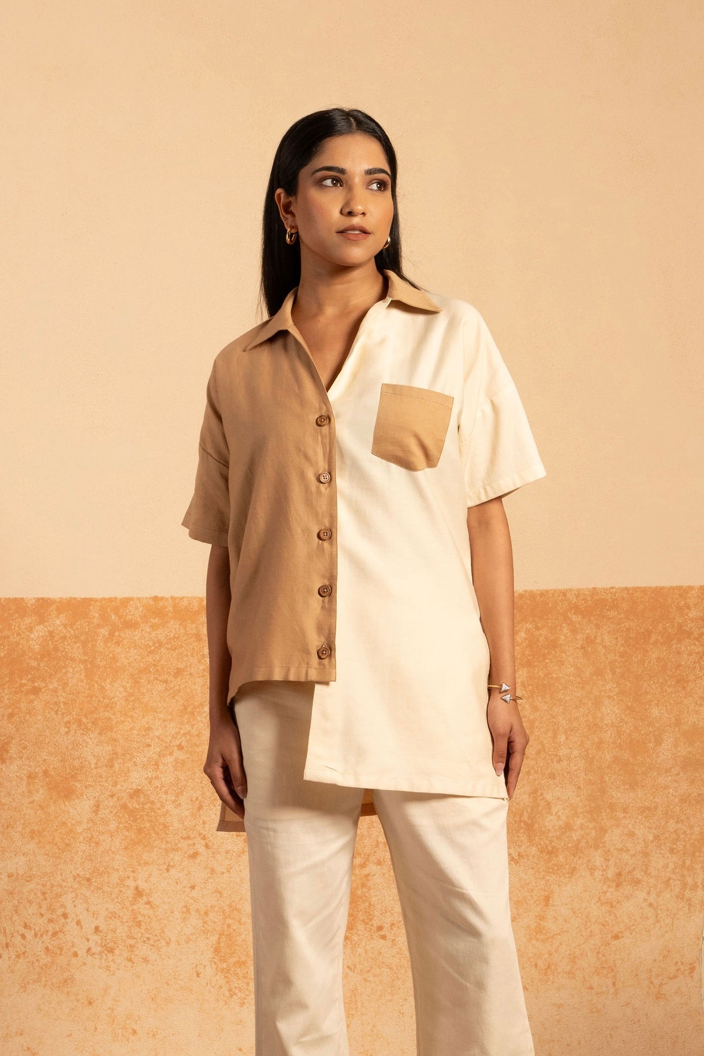 Asymmetric Chestnut Cotton Shirt