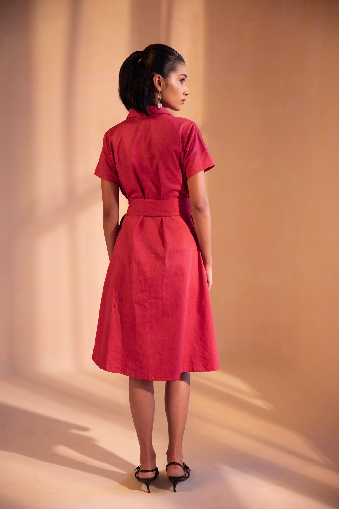 Crimson Cascade Midi Dress