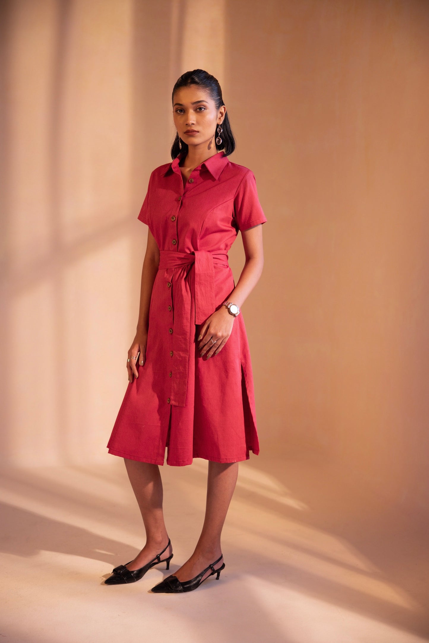 Crimson Cascade Midi Dress