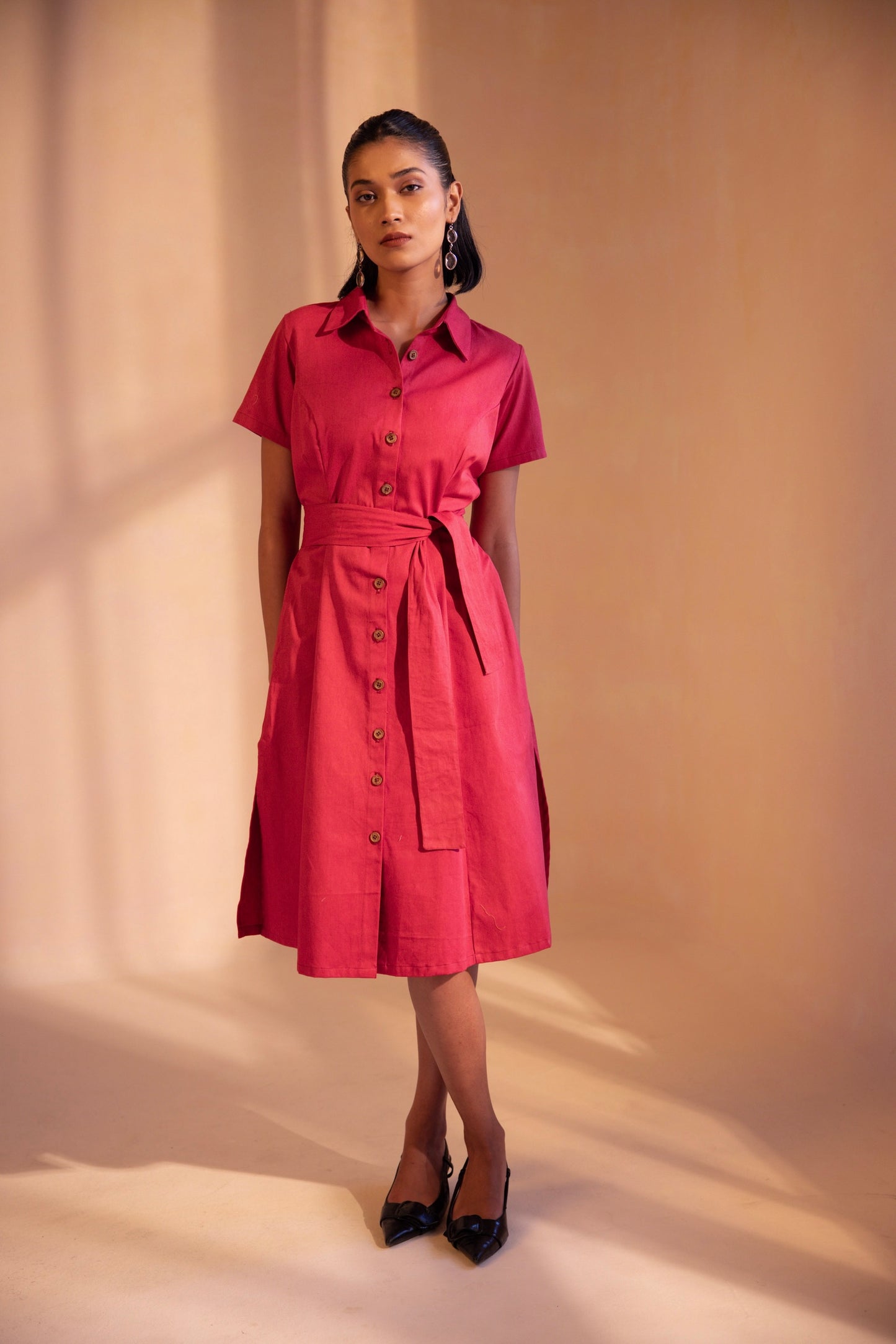 Crimson Cascade Midi Dress