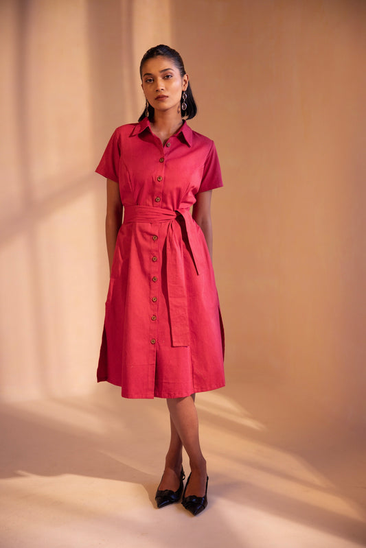 Crimson Cascade Midi Dress