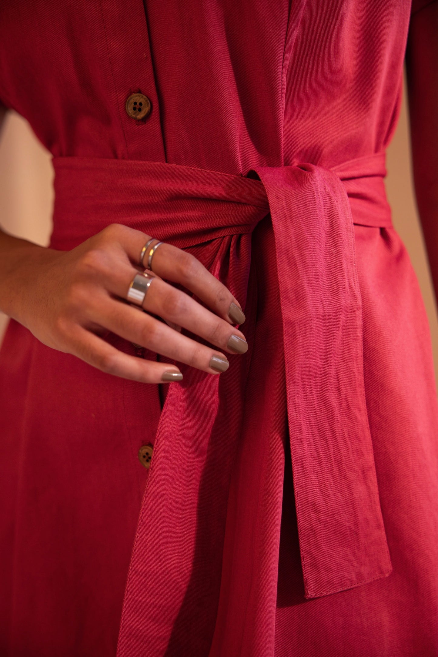 Crimson Cascade Midi Dress
