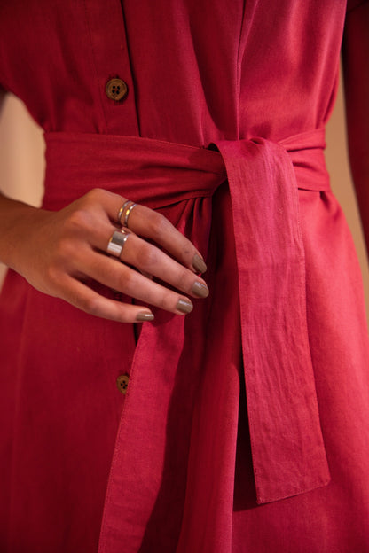 Crimson Cascade Midi Dress