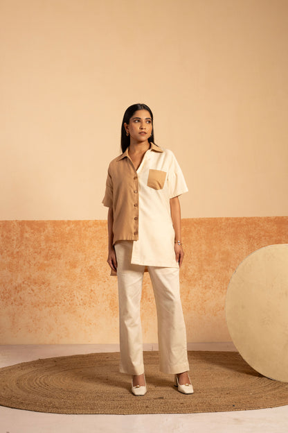 Asymmetric Chestnut Cotton Shirt